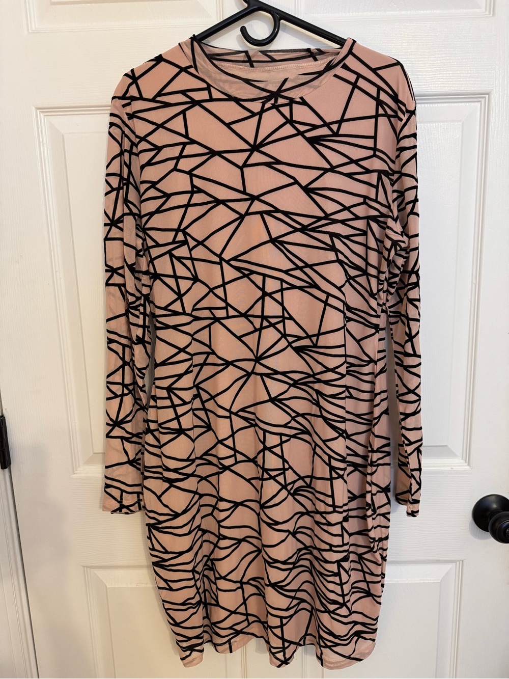 Fashion Nova Pink Long Sleeve Abstract Line Knit Dress